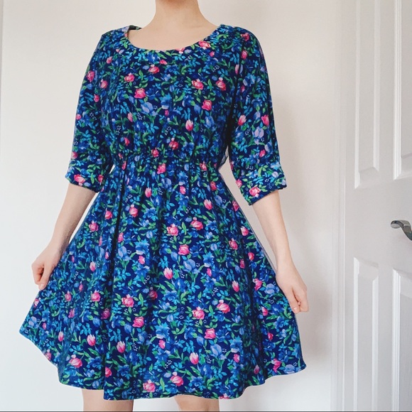 Blue Flower Print Dress - Picture 1 of 4